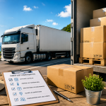 Camion de transport de marchandises sur une route estivale avec préparation logistique et livraison professionnelle