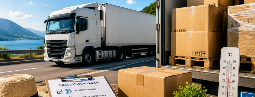 Camion de transport de marchandises sur une route estivale avec préparation logistique et livraison professionnelle